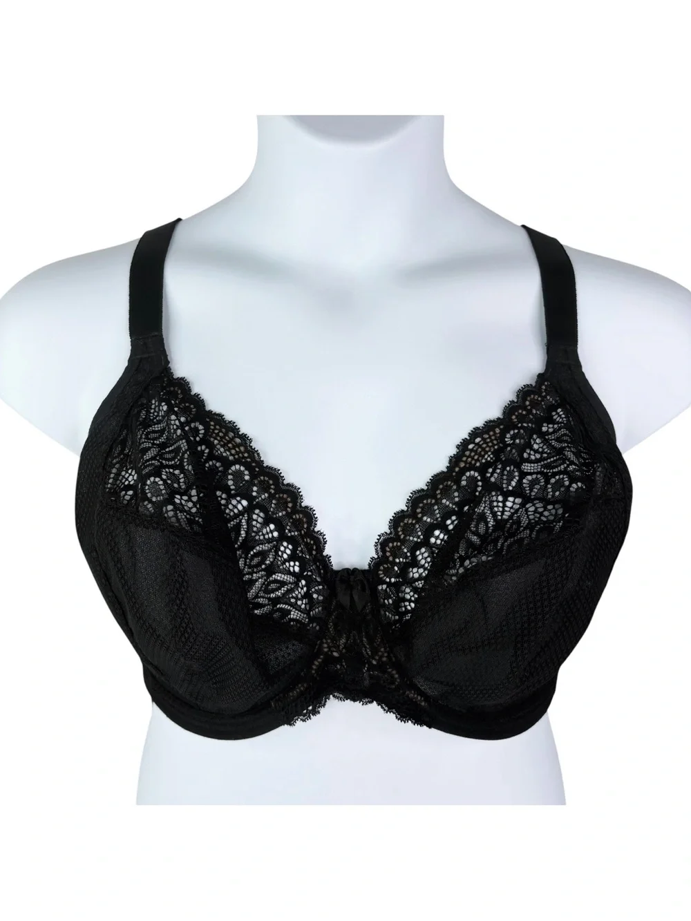 Elomi Tiernie Stretch Plunge Bra sz 36K (US) / 36H (UK) * Black Lace Mesh Lucie